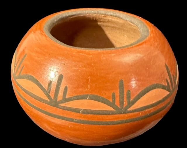 Signed ET Zia Pueblo Miniature Red Clay Pottery Bowl (1 of 2)