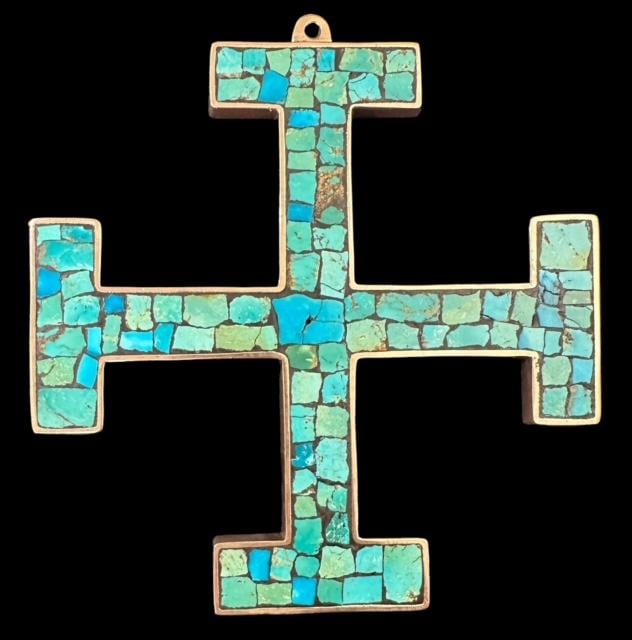 Turquoise Inlaid Brass Cross Wall Hanging (1 of 4)