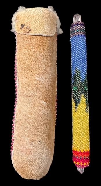 Bead Covered Quartz Crystal In Leather Holder (1 of 5)