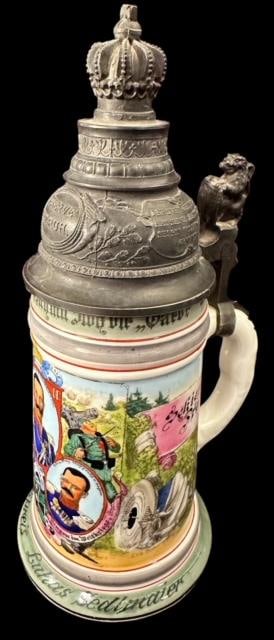 Regimental German Lithopane Stein with Ornate Pewter Lid (1 of 6)
