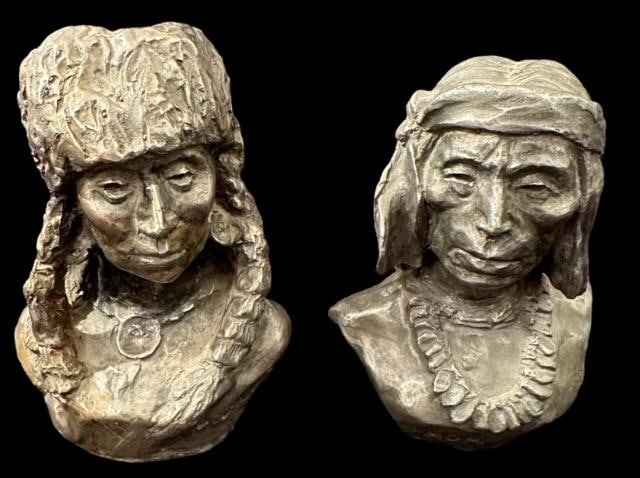 Pair Of Native American Bronze Statue Busts by Nancy McLaughlin Limited Edition (1 of 6)
