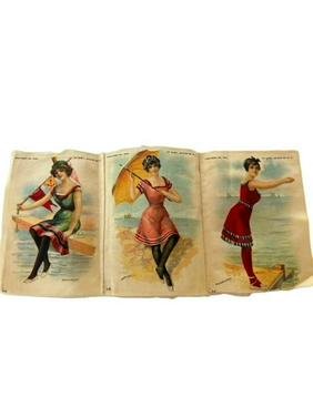 Lot of Three Silk Cigar Textile Panels Risque Bathing Beauties Ca. 1910 (1 of 4)