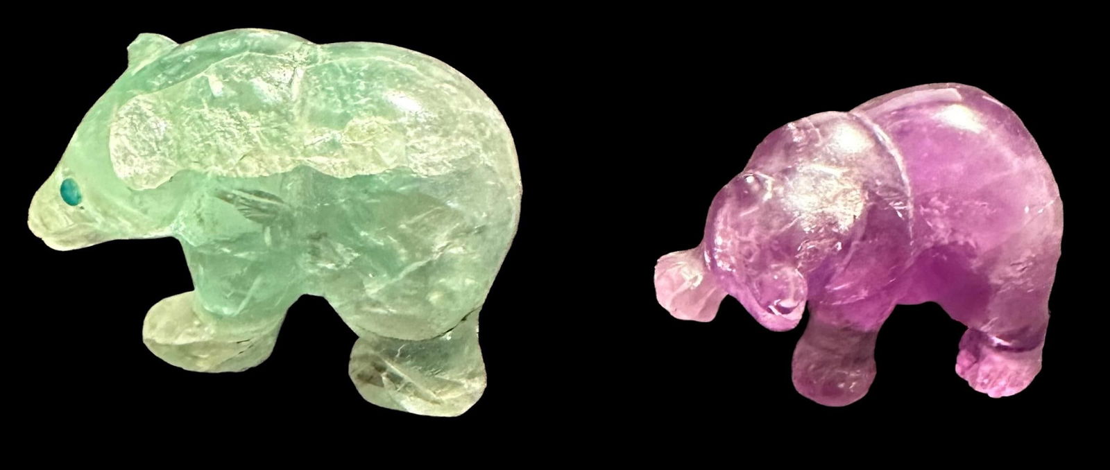 Lot of Two Crystal Native American Bear Fetishes Green and Purple Stone (1 of 3)