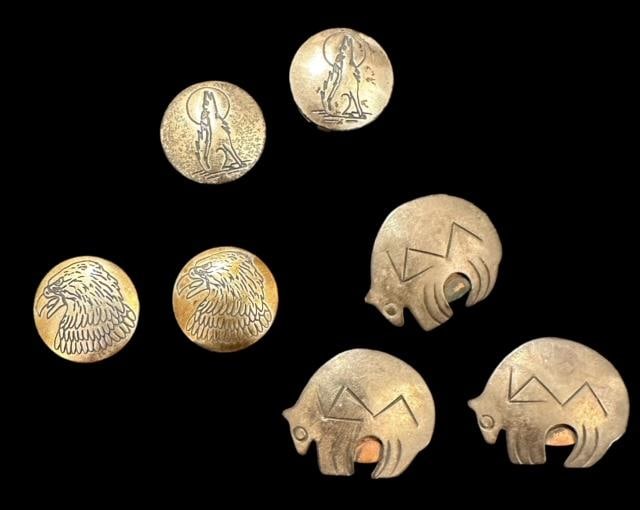Lot of Seven Native American Silver Button Covers (1 of 5)