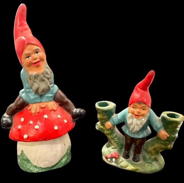 West German Vintage Pottery Gnomes Mushroom Bank and Gnome Candle Holder (1 of 6)