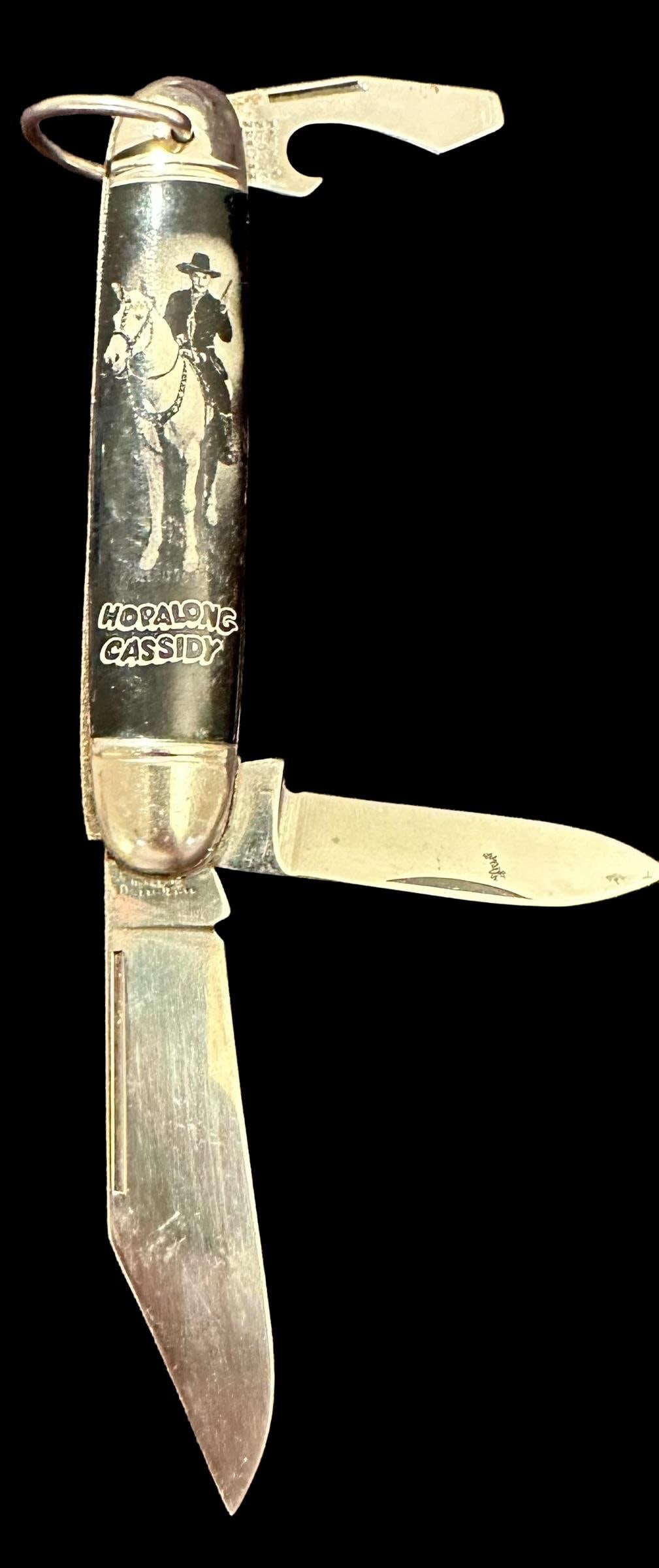 Original Hopalong Cassidy Pocket Knife: Original Hopalong Cassidy pocket knife. Made in USA. Handle measures 3.5". Blade measures 3". Domestic shipping $8.