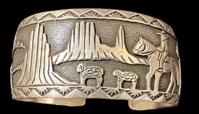 Sterling Silver Signed Lloyd Becenti Navajo Storyteller Cuff Bracelet (1 of 6)