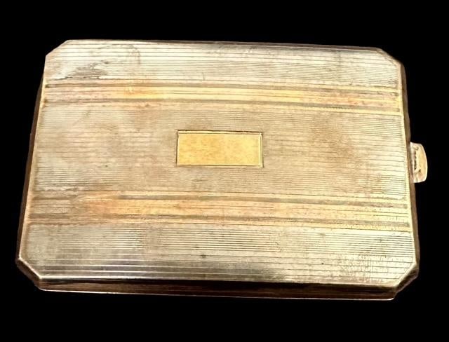 Antique  Art Deco Sterling Silver with Inlaid 14k Gold Womens Coin Case/Compact (1 of 5)