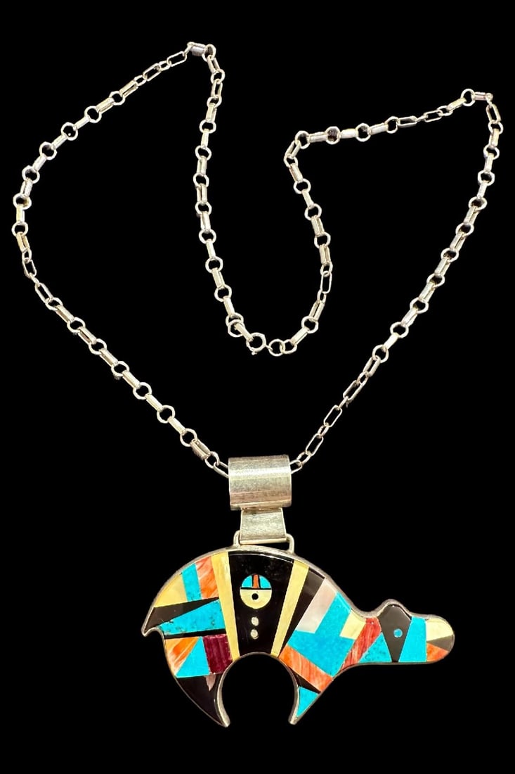 Signed J. Douglas Native American Sterling Bear Pendant Necklace (1 of 3)