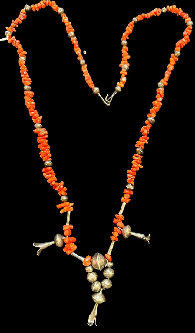 Vintage Coral and Sterling Squash Blossom Necklace (1 of 3)