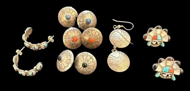 Lot of Six Native American Sterling Pierced Earrings (1 of 6)