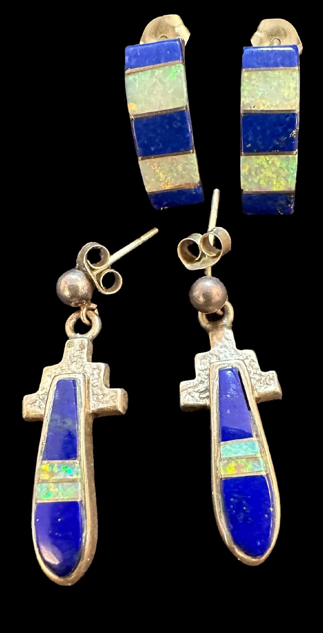 Lot of Two Native American Sterling and Stone Pierced Earrings (1 of 2)