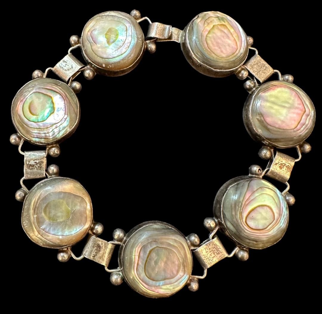 Vintage Mexican Shell and Sterling Bracelet Signed JR (1 of 3)