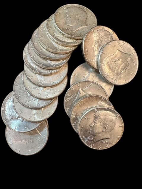 1964 Kennedy Half Dollars Roll of 20 BU (1 of 3)