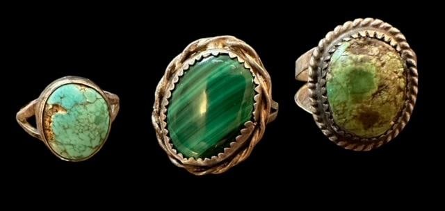 Lot of Three Native American Navajo Sterling and Stone Rings (1 of 2)