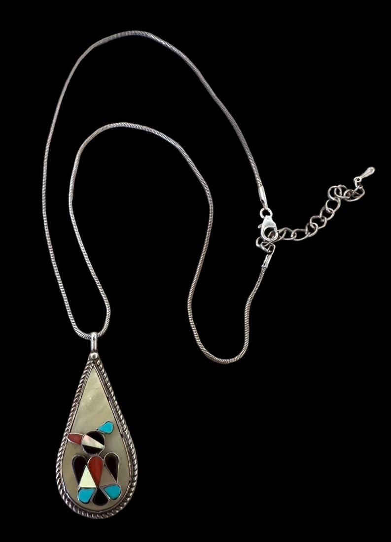 Native American Zuni Sterling Necklace and Thunderbird Stone Pendant (1 of 3)