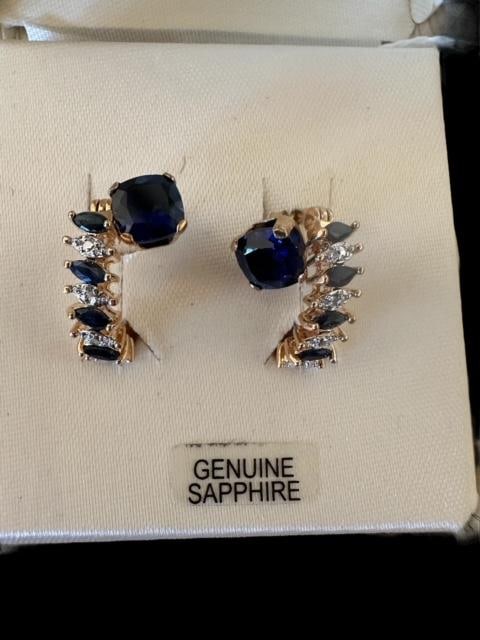 Pair of Genuine Sapphire Pierced Earrings Studs and Hoops (1 of 2)