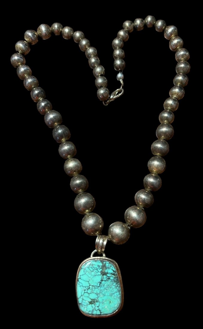 Sterling and Chinese Turquoise Pendant Necklace (1 of 3)