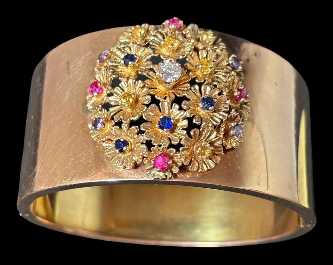 14K and 10K Gold Cuff Bracelet With Diamond, Ruby, Sapphire, Citrine Gemstones (1 of 3)