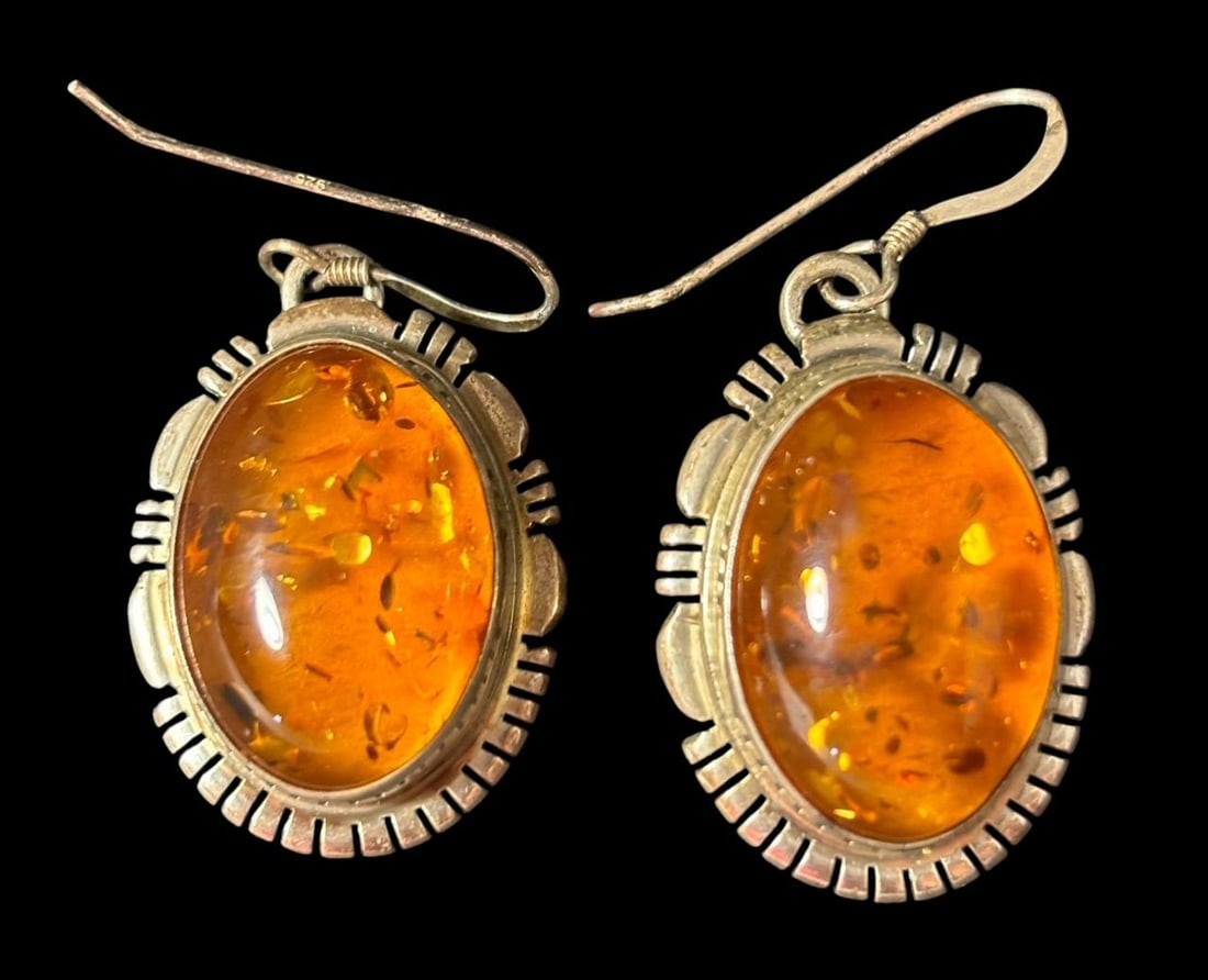 Signed Sterling and Amber Earrings IHMSS (1 of 2)