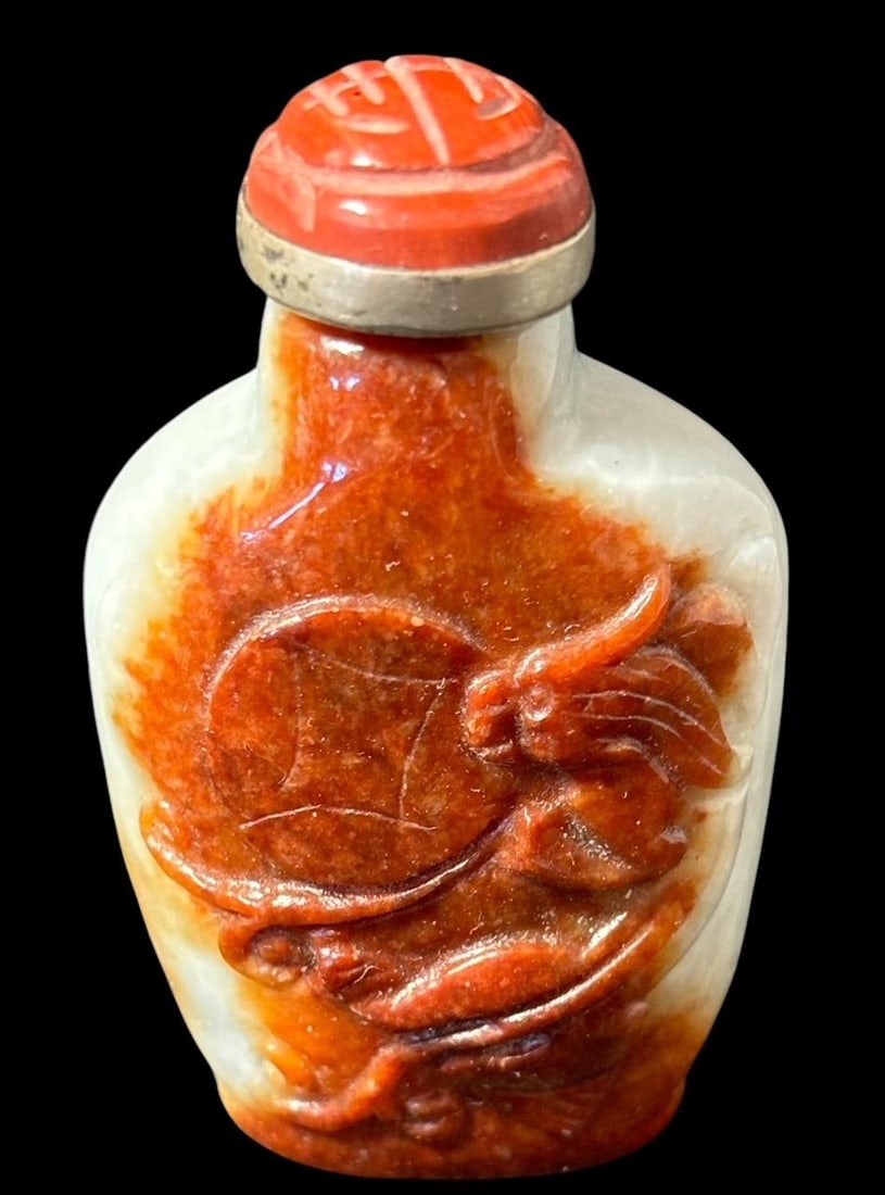 Hand Carved Jade Snuff Bottle: Hand carved jade snuff bottle. Measures 2". Domestic shipping $8.