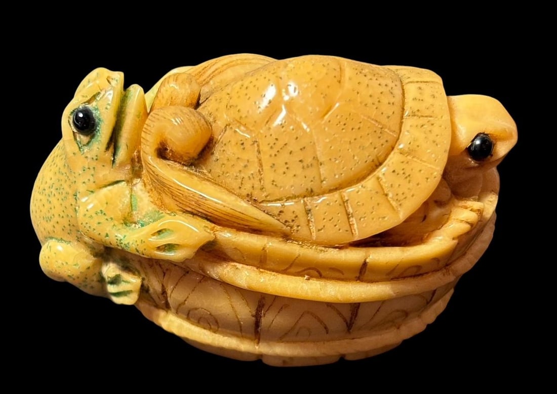 Vintage Signed Japanese Okimono Frog and Turtle Figure (1 of 3)