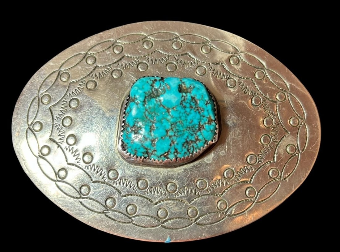 The Badger Native American Sterling and Turquoise Belt Buckle (1 of 3)
