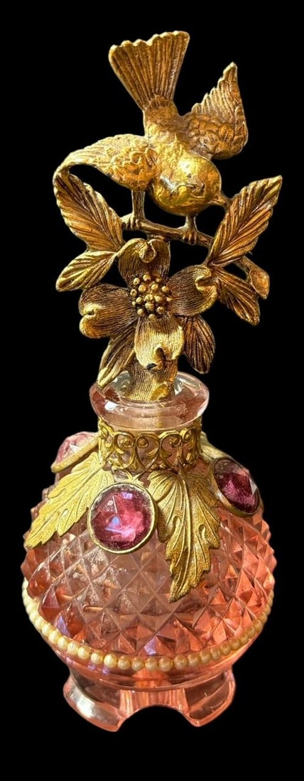 Signed Czechoslovakian Pink Glass Perfume Bottle (1 of 5)