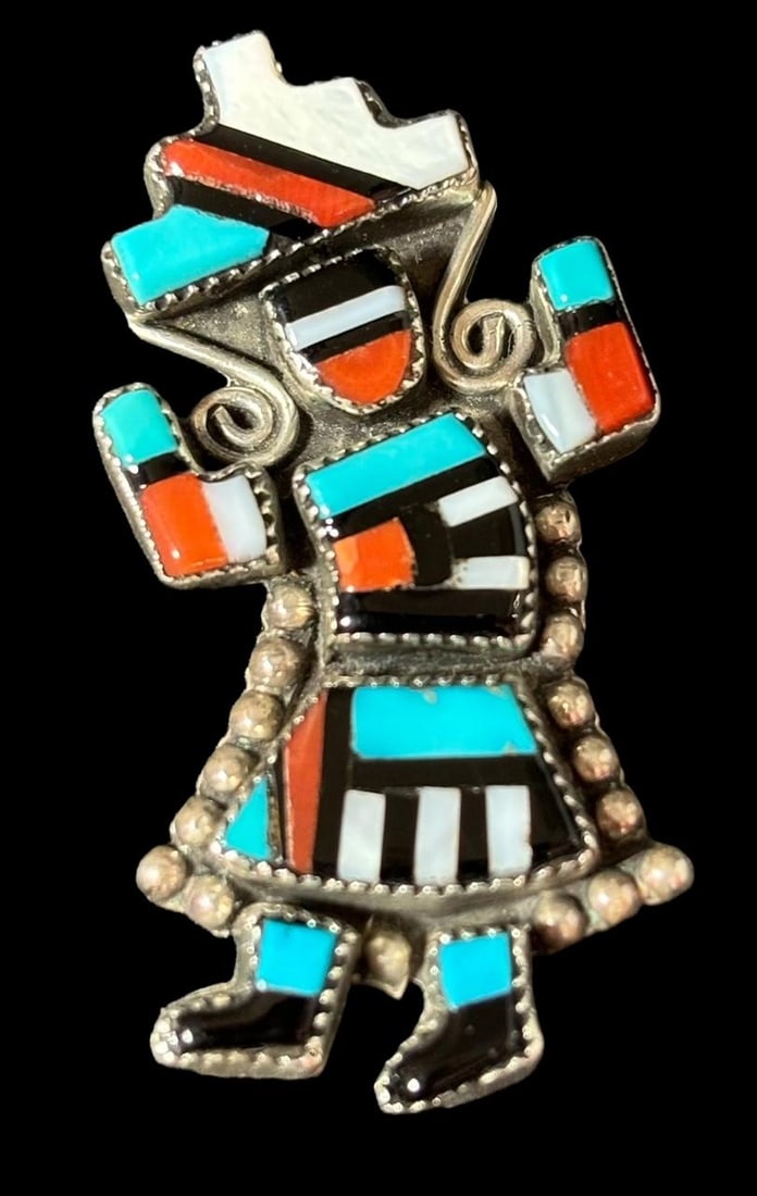 Native American Zuni Signed B. Natachu Dancing Man Sterling Pendant/Pin (1 of 2)