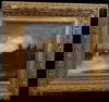 Large Antique European Original Oil Painting Ships and Port