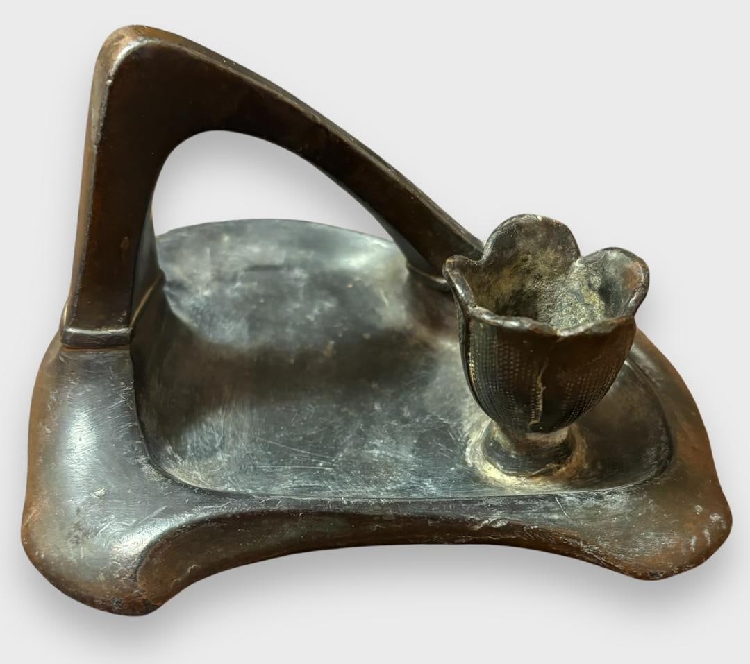 American 1930's Arts and Crafts Brass/Copper Candle Holder with Match Recessed Holder (1 of 3)