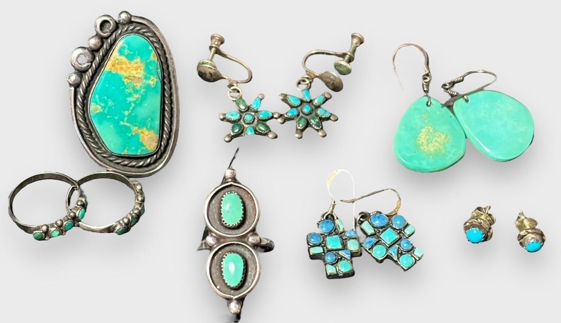 Lot of Eight Native American Sterling and Turquoise Jewelry items (1 of 3)