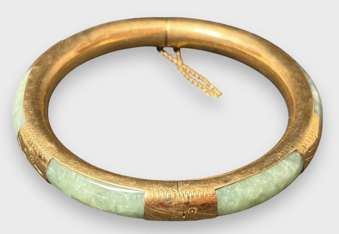 Chinese Jade and 14k Gold Bangle Bracelet (1 of 3)