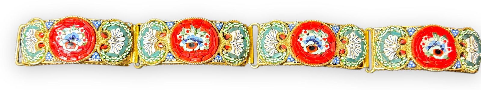 Italian Inlaid Mosaic Bracelet with Floral Design: Italian inlaid mosaic bracelet with a beautiful floral design. All inlaid stones are intact. Domestic shipping $6.