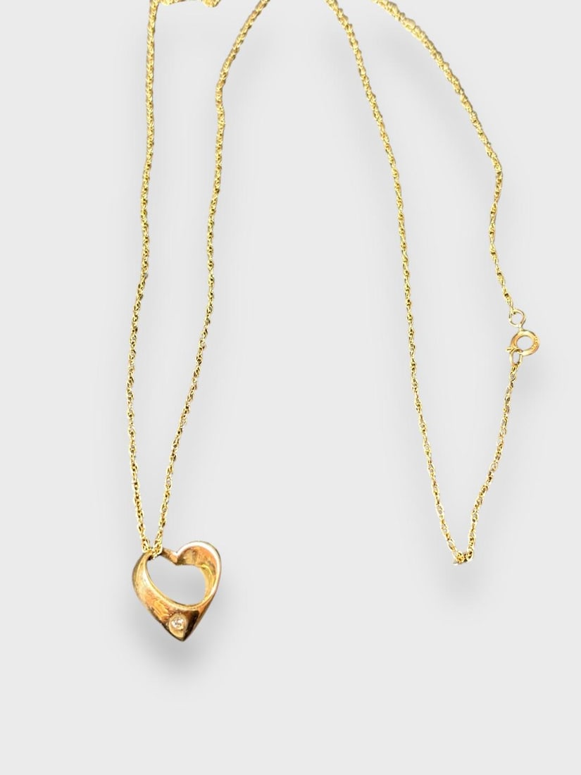 14K Gold Pendant Necklace with Tiny Diamond Piece (1 of 3)