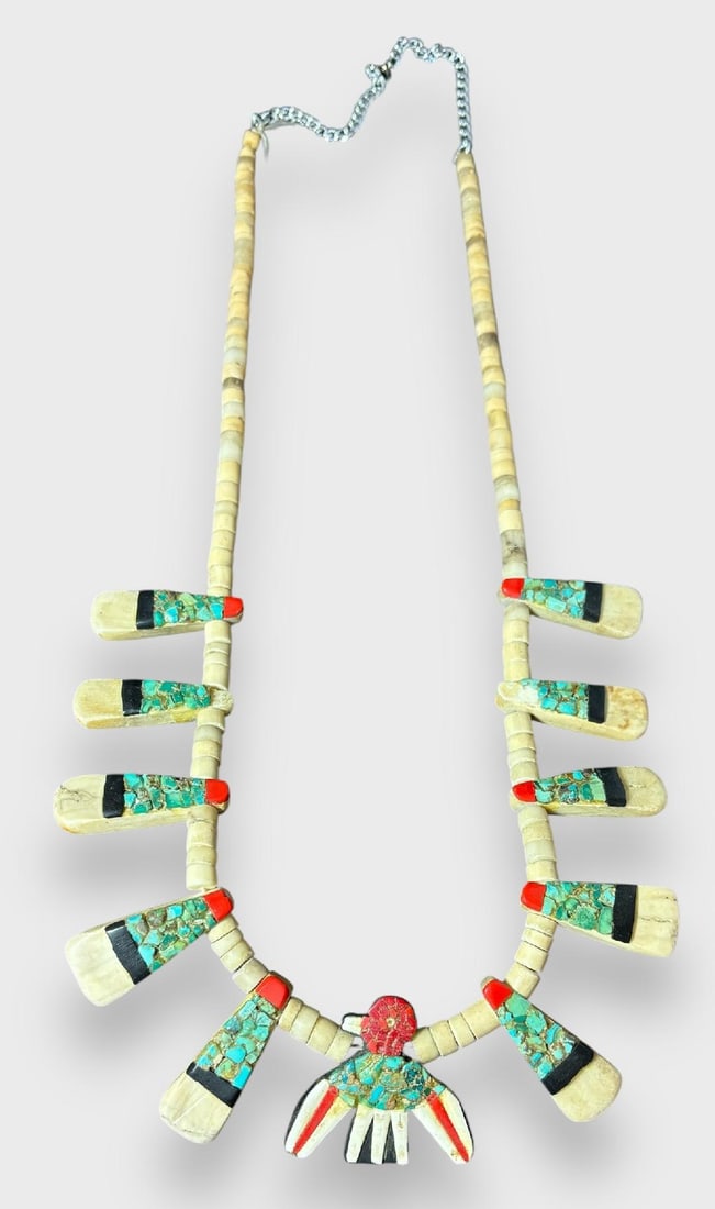 Santo Domingo Turquoise and Shell Thunderbird Necklace (1 of 6)