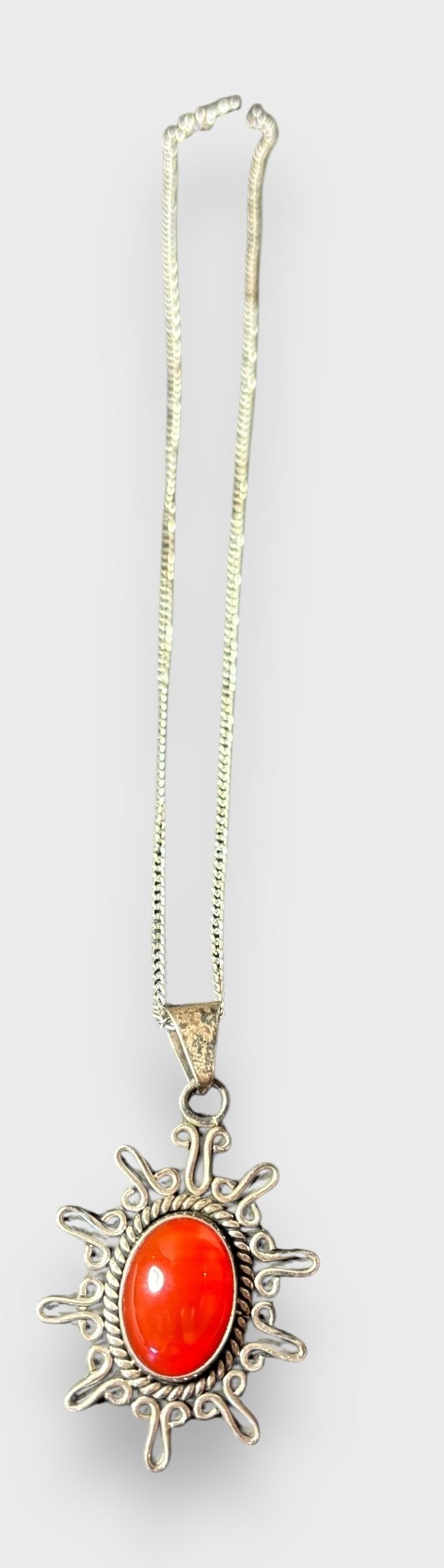 Red Agate and Sterling Pendant Mexico (1 of 3)