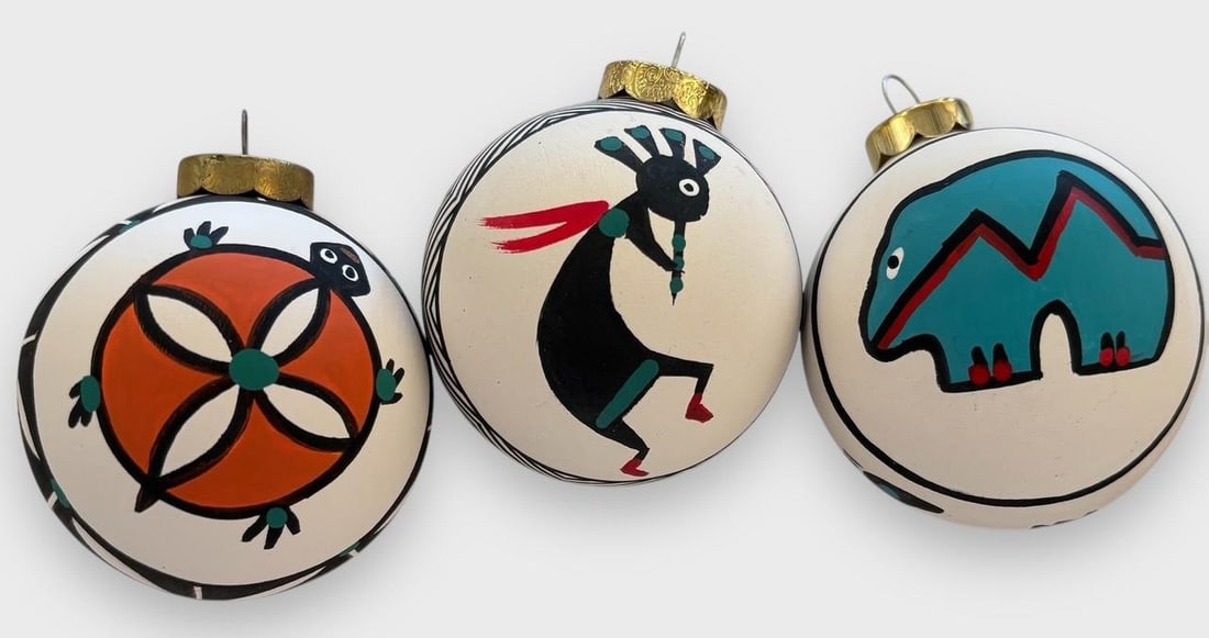 Lot of Three Signed Native American Acoma Pottery Christmas Ornaments (1 of 7)
