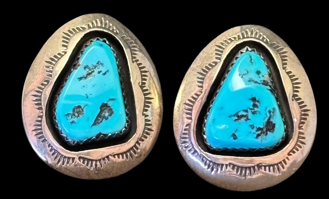 Navajo Turquoise and Sterling Signed Earrings Teddy Goodluck (1 of 3)