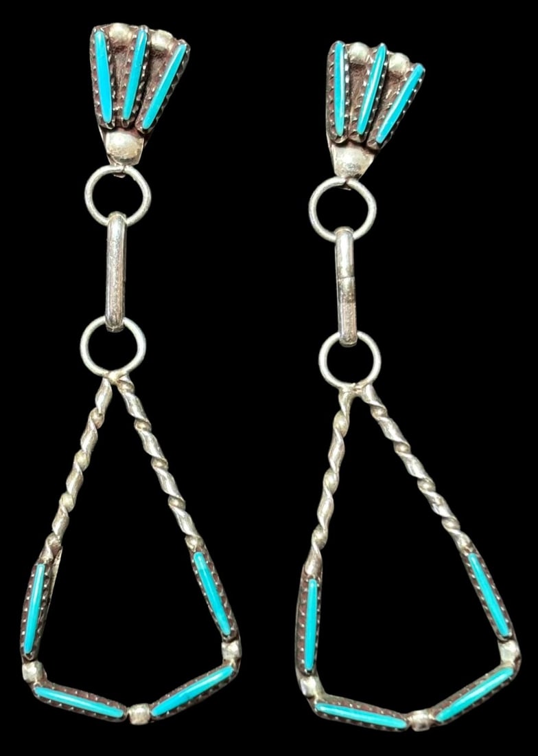 Pair of Native American Turquoise Petit Point Dangle Earrings (1 of 1)