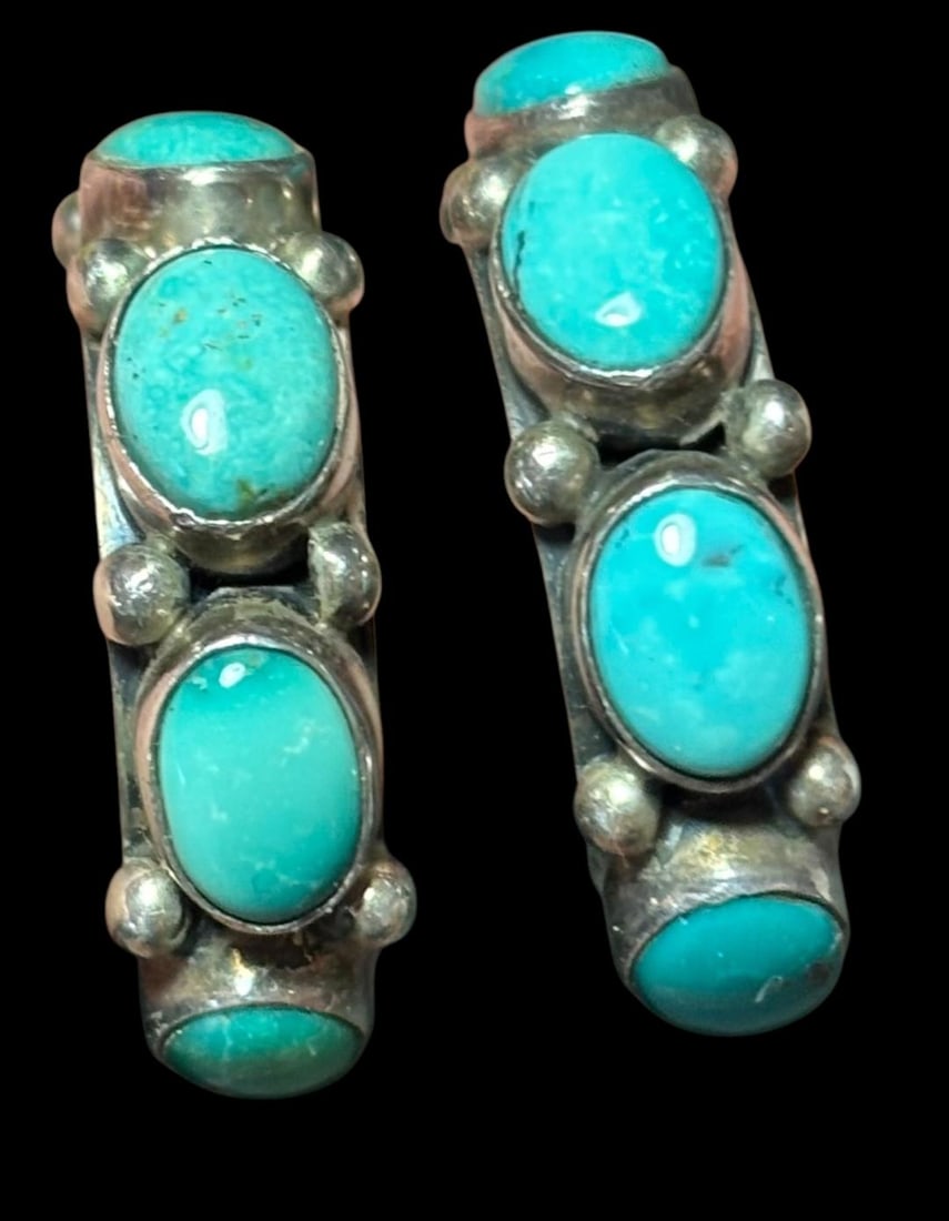 Native American Navajo Signed LC Sterling and Turquoise Earrings: Native American Navajo signed sterling and turquoise earrings. Signed LC. Measures 1" x .75". Domestic shipping $8.