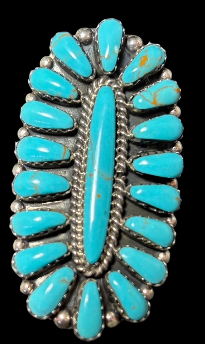 Native American Sterling and Turquoise Ring Signed Davin Benally (1 of 2)