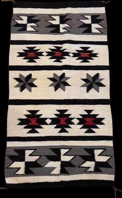 Native American Navajo Rug Young Weaver: Native American Navajo Rug done by a beginner weaver called a starter rug. Measures 65" x 34". Domestic shipping $35.