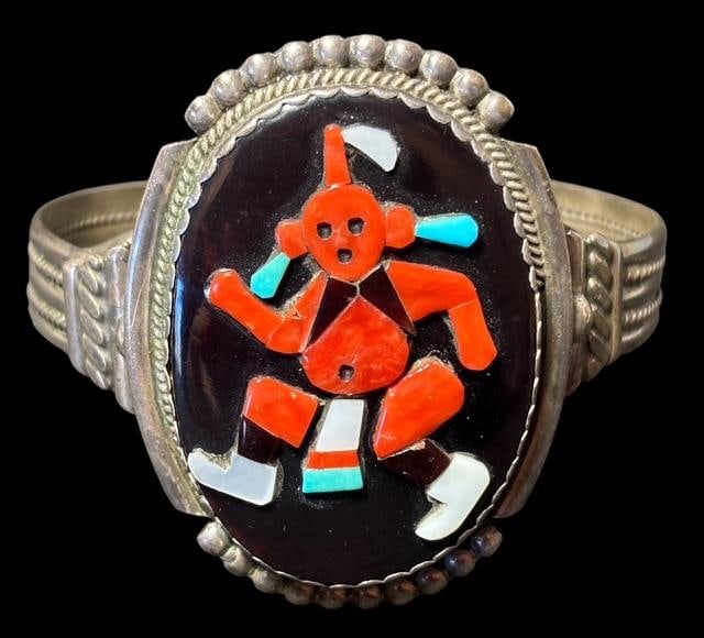 Native American Zuni Stone Inlaid Mudhead Design Cuff Bracelet Signed Bev Etsate (1 of 3)