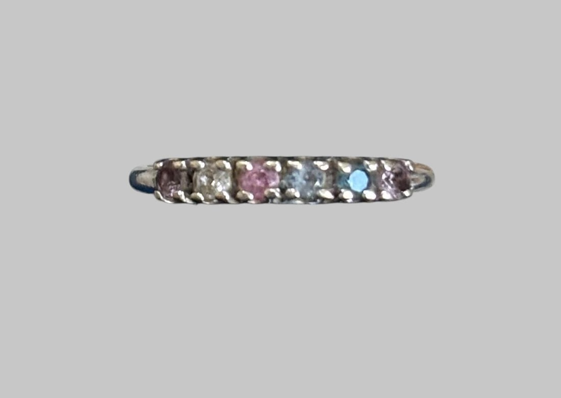 10K White Gold Ring with Six Mixed Gem Stones (1 of 3)