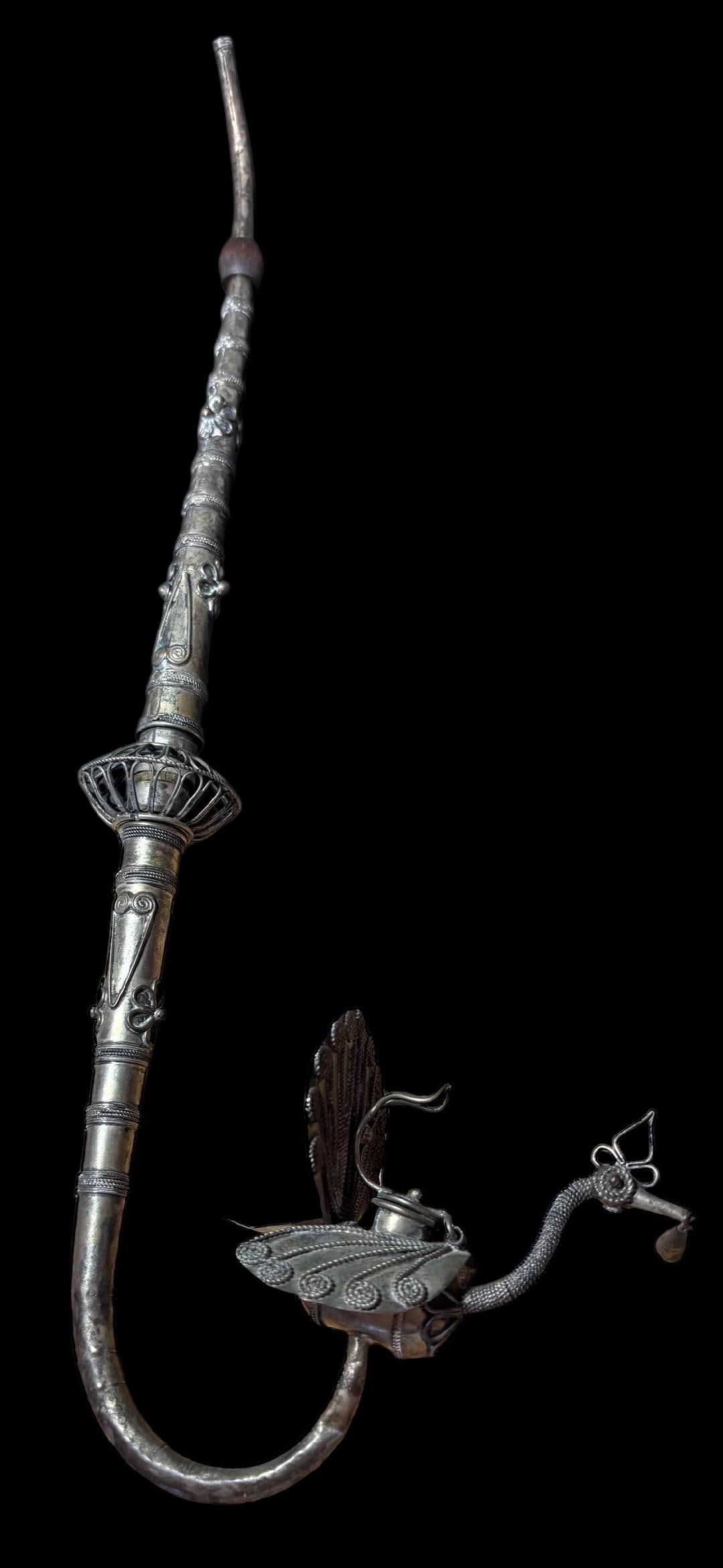 Early 1900s Chinese Opium Pipe with Filagree Peacock Motif (1 of 5)