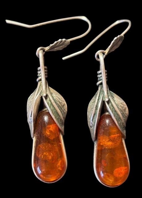Amber and Sterling Pear Drop Earrings (1 of 2)
