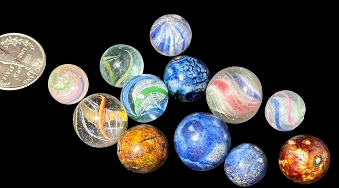 Lot of 12 Antique Marbles and Stone Spheres (1 of 2)