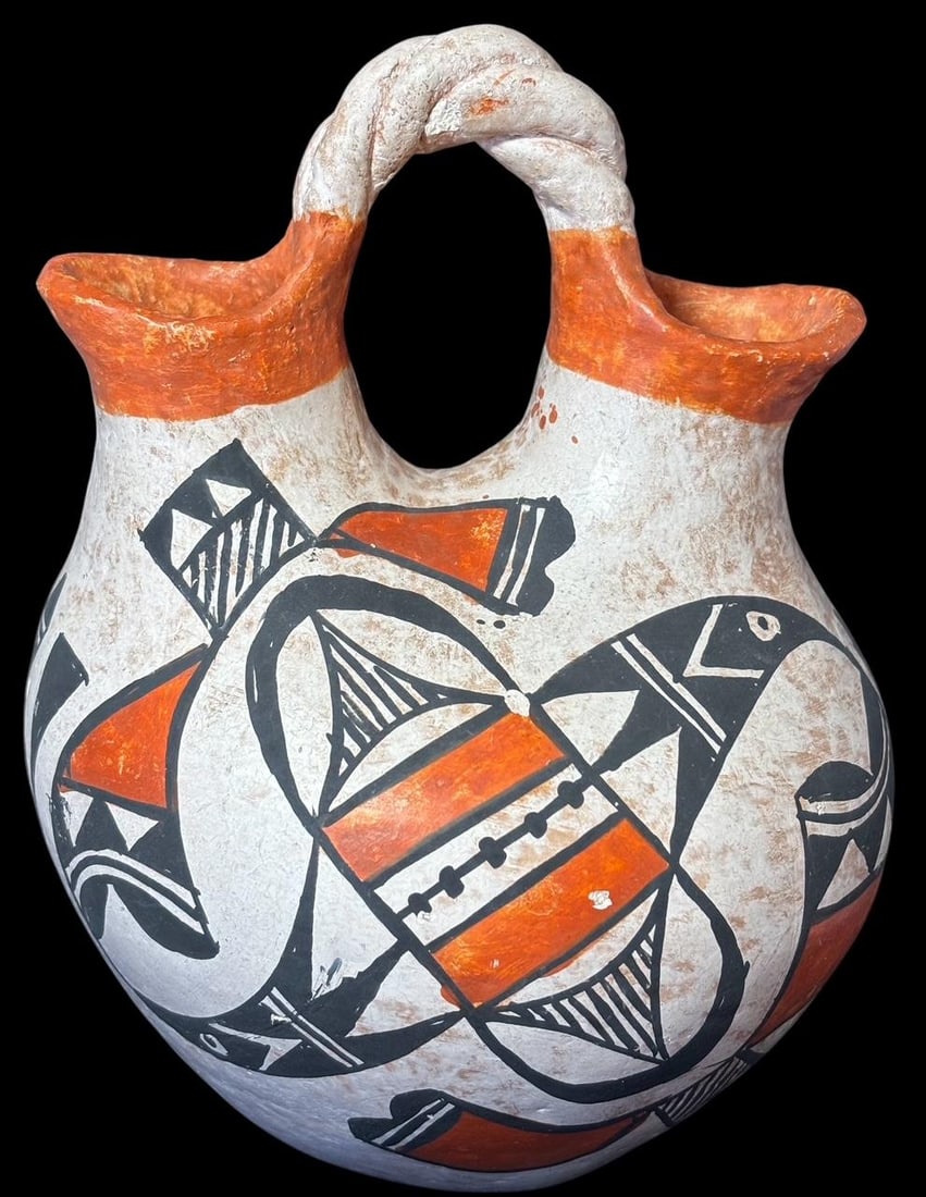 Twisted Handle Acoma Pot Signed D.C. Wedding Vase (1 of 3)