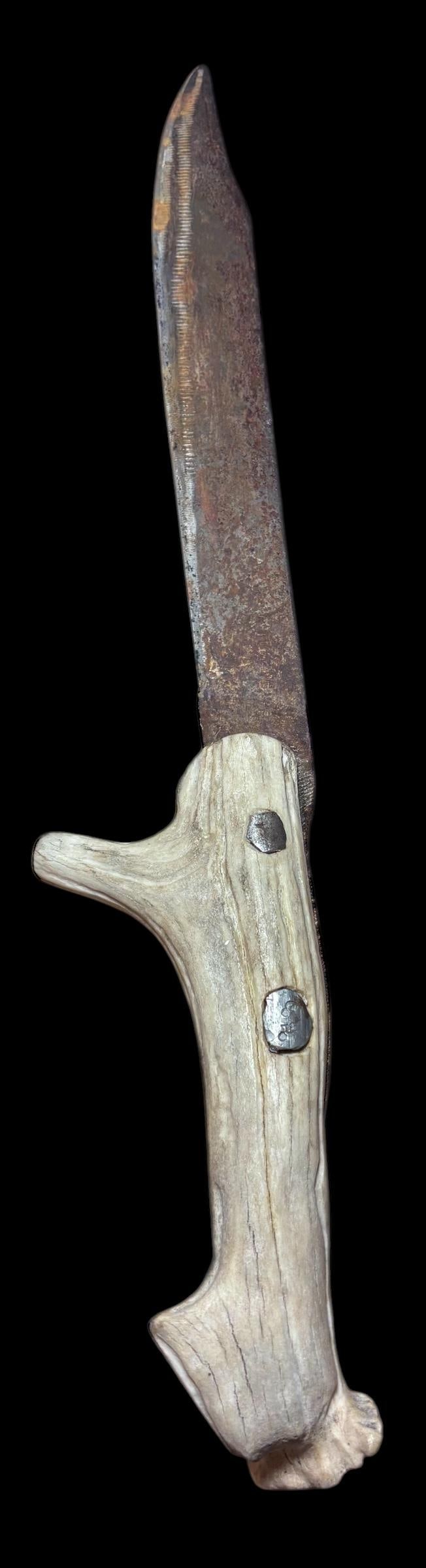 Hand Made Signed G.A. Heartman Metal Knife with Antler Handle (1 of 7)